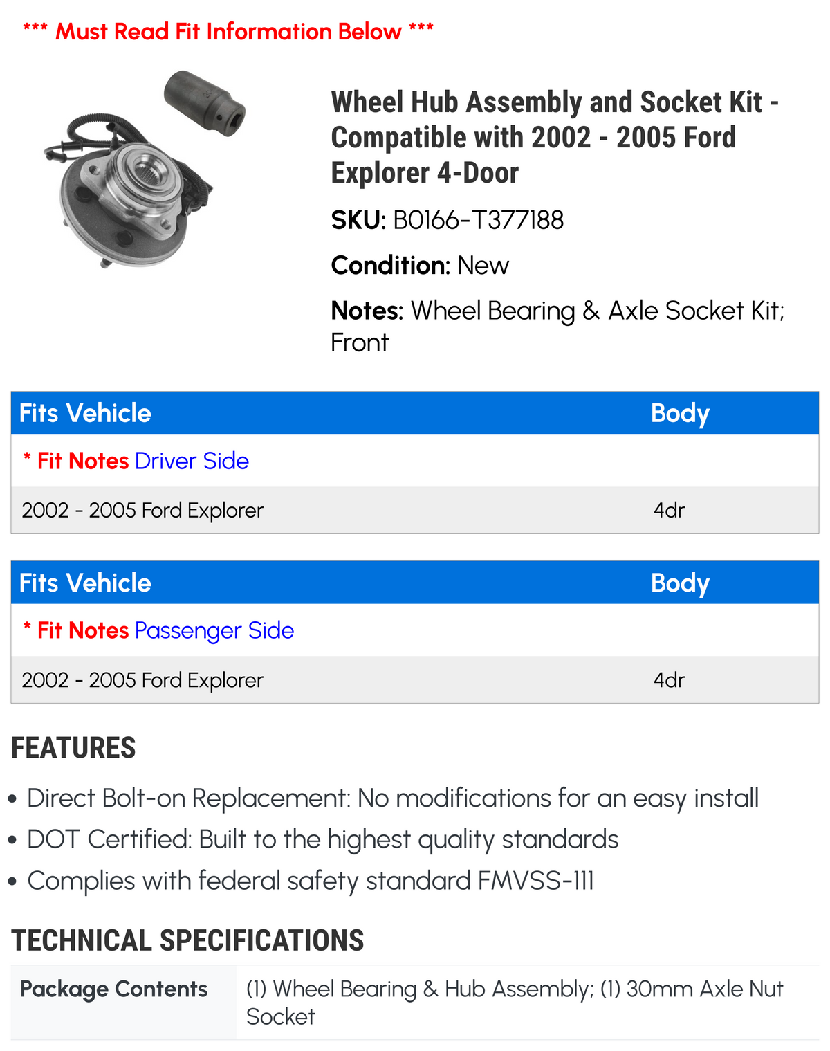 Wheel Hub Assembly and Socket Kit T242
