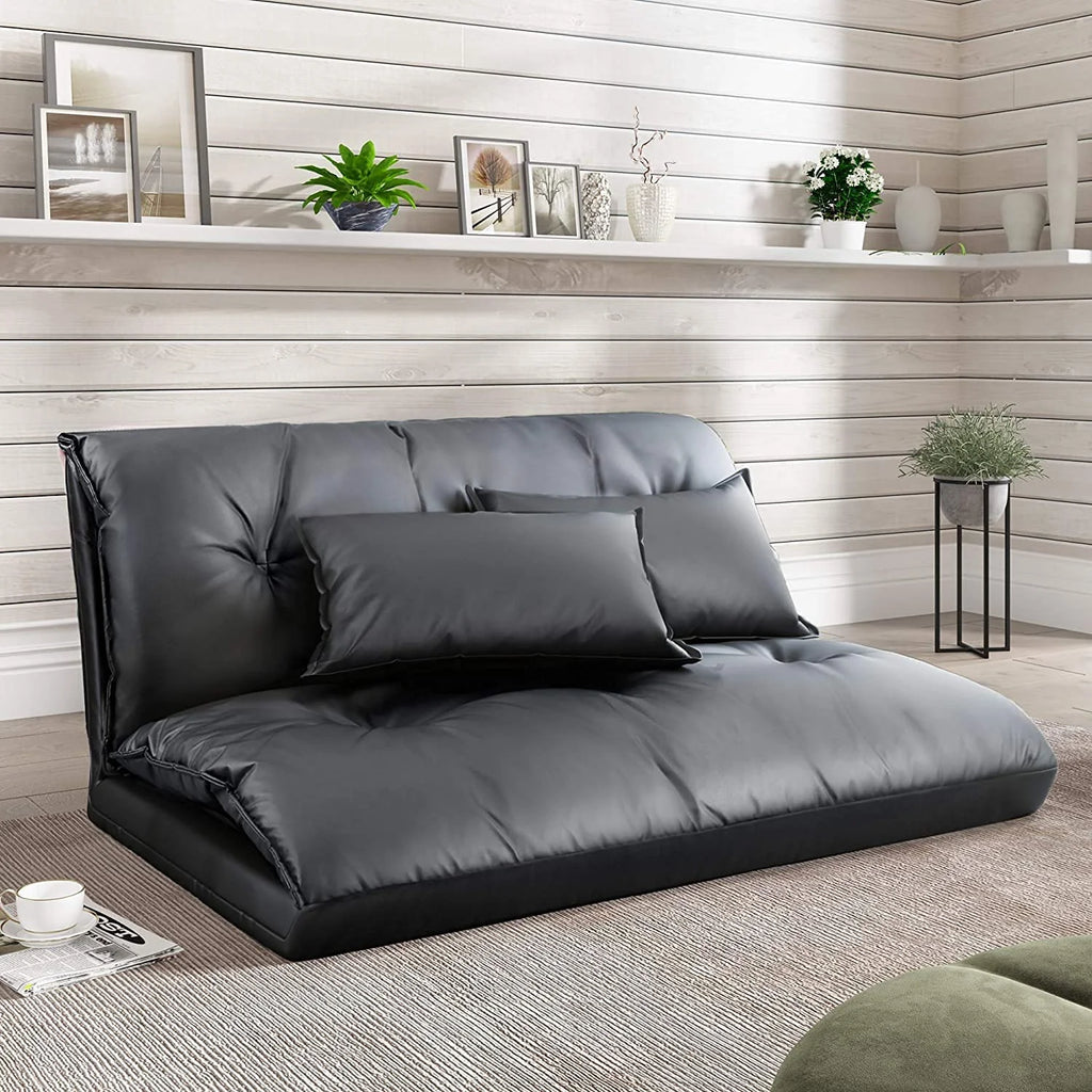 Adjustable Floor Sofa Bed with 2 Pillows, 5 Reclining Position, Black F325278