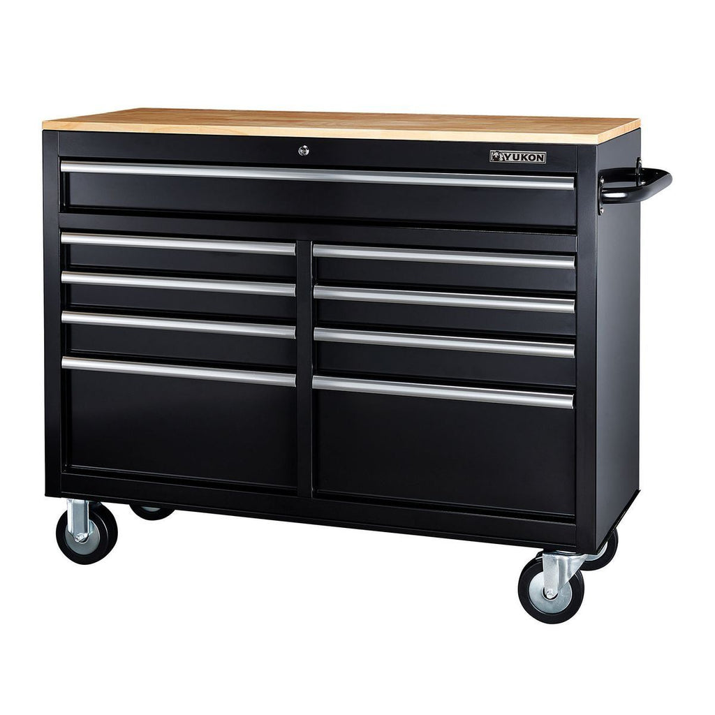 Black 9-Drawer Mobile Storage Cabinet with Solid Wood Top P115717