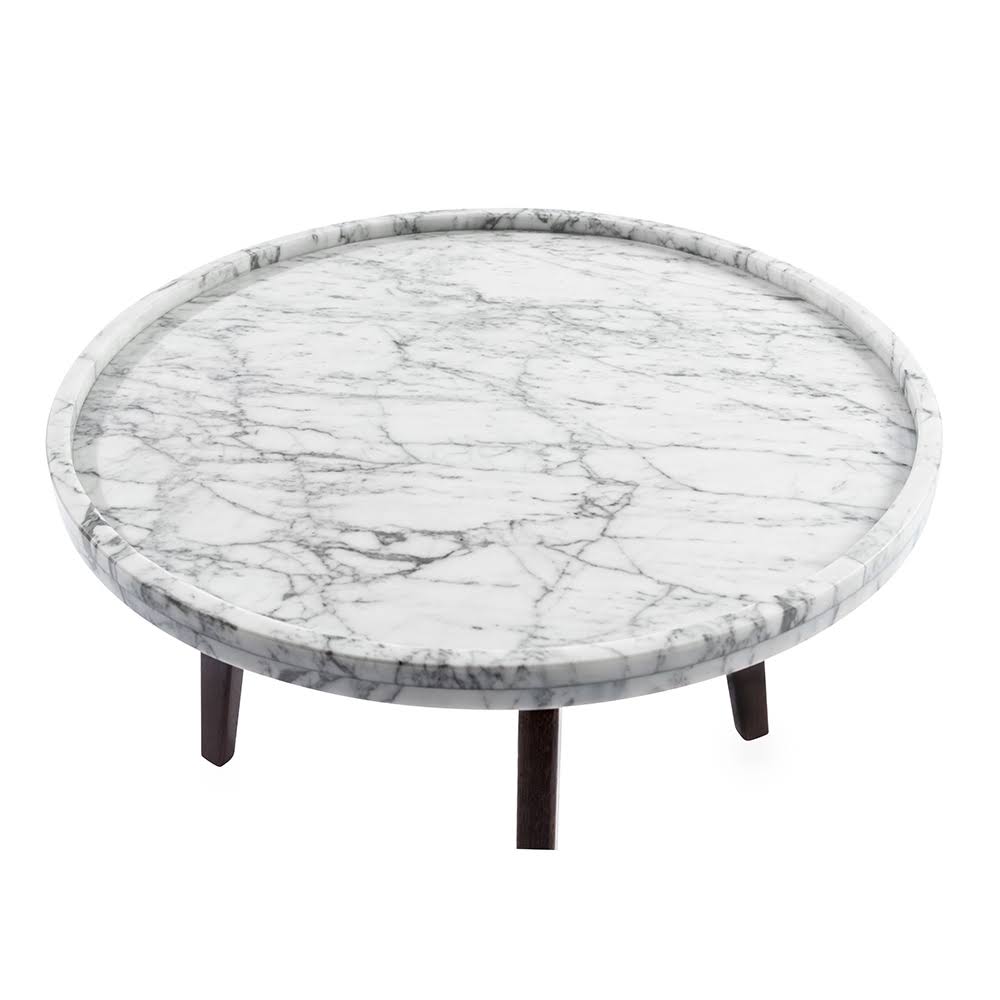 White Marble Side Table with Walnut Legs S2328