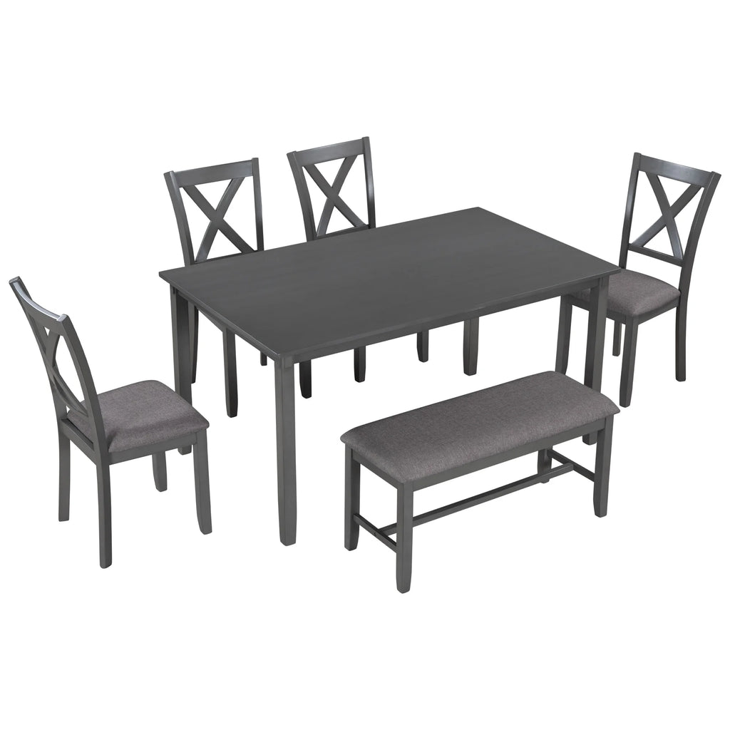6-Piece Wooden Dining Table Set with 4 Chairs & Bench V882