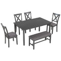 6-Piece Wooden Dining Table Set with 4 Chairs & Bench V882