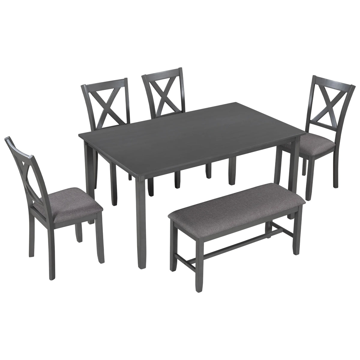 6-Piece Wooden Dining Table Set with 4 Chairs & Bench V882