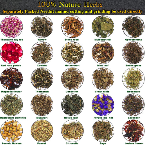 110 Pcs Witchcraft Supplies Kit with Crystal Jars Dried Herbs Colored Candles P24479