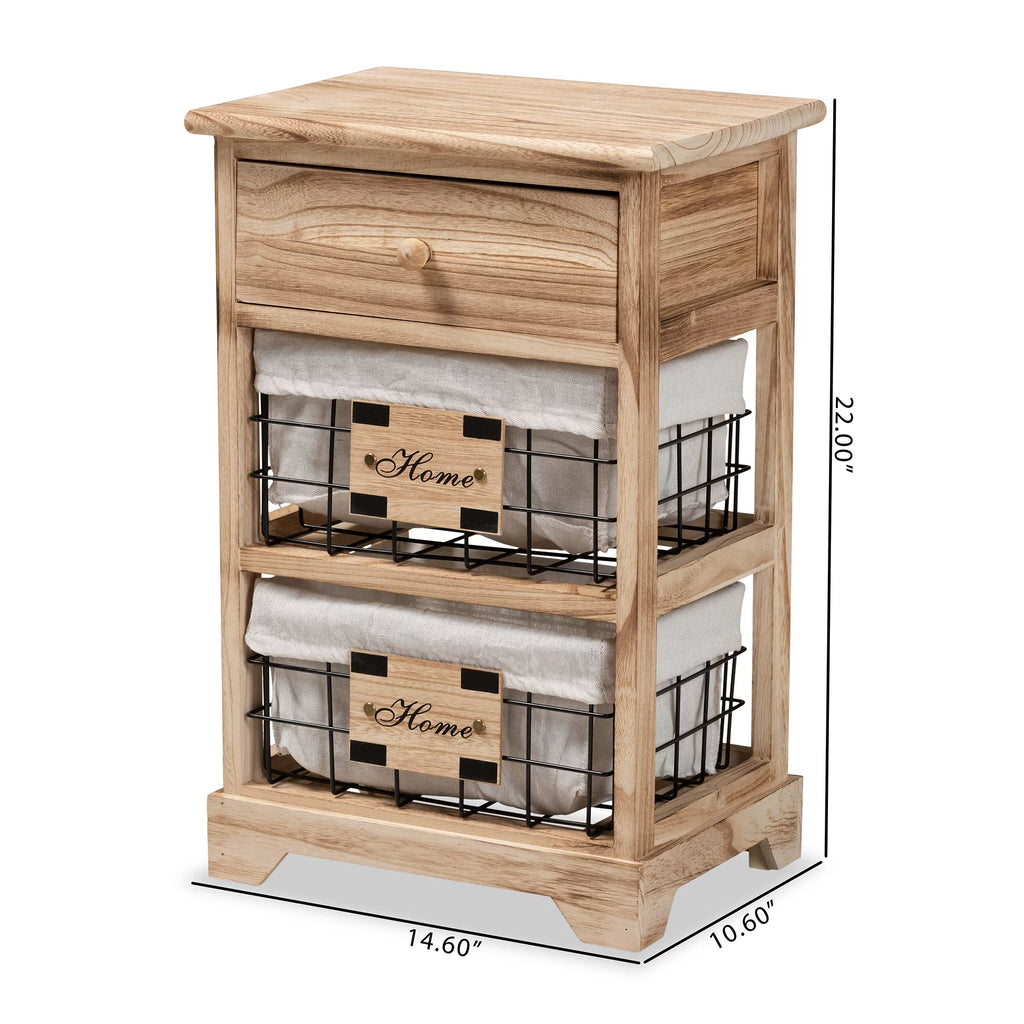 Oak Brown Wood 1 Drawer End Table with Baskets B165