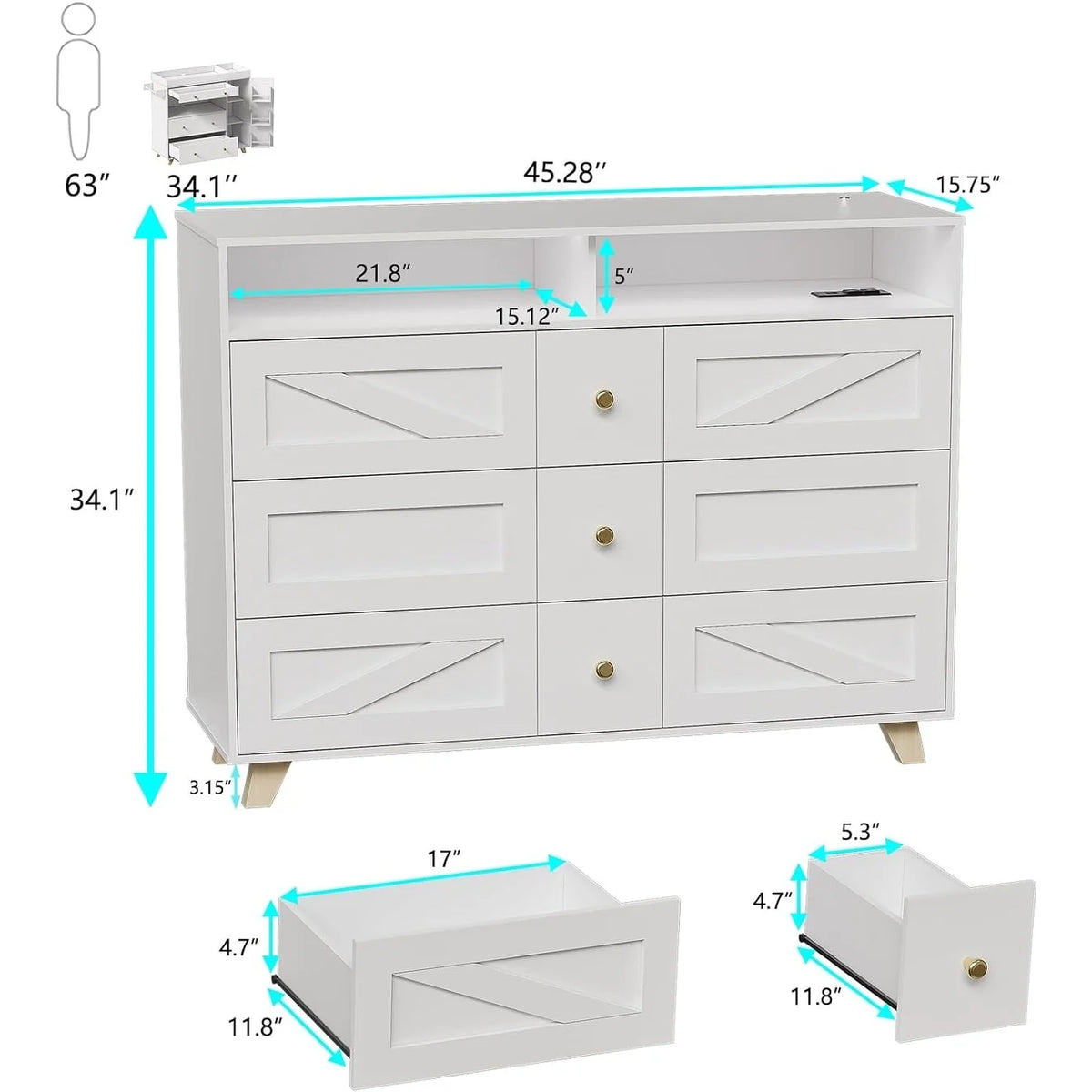 White 6 Drawer Dresser Z420482