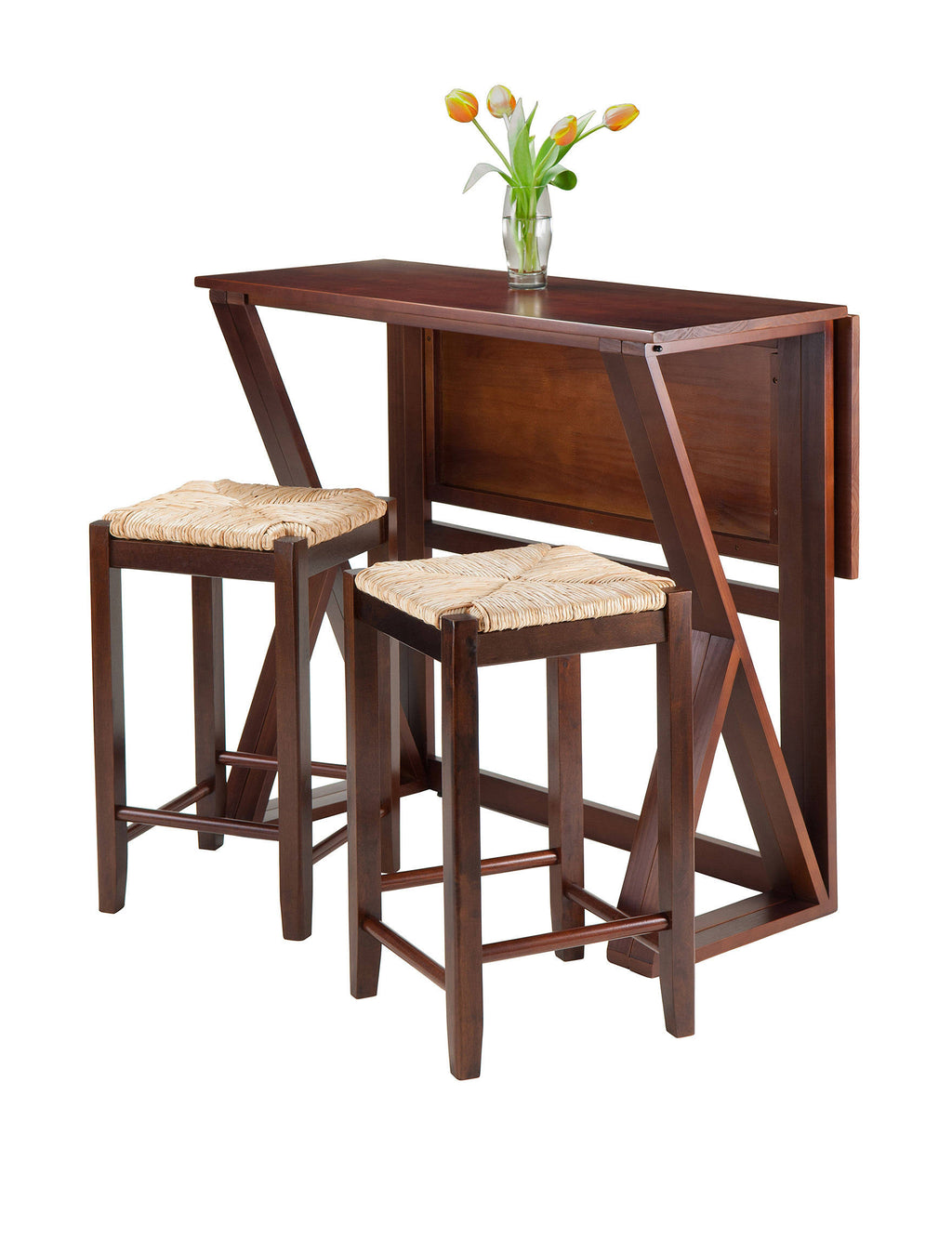 3-Pc Drop Leaf High Table with 2 Rush Seat Stools B801