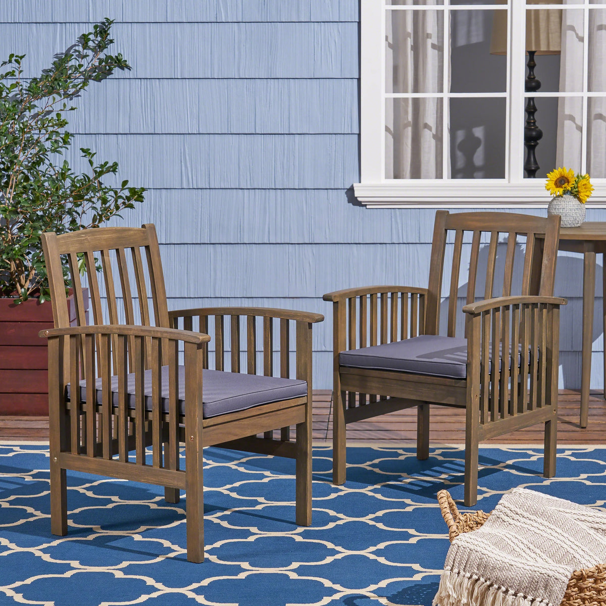 Acacia Wood Outdoor Dining Chairs with Cushion, Set of 2 J867688