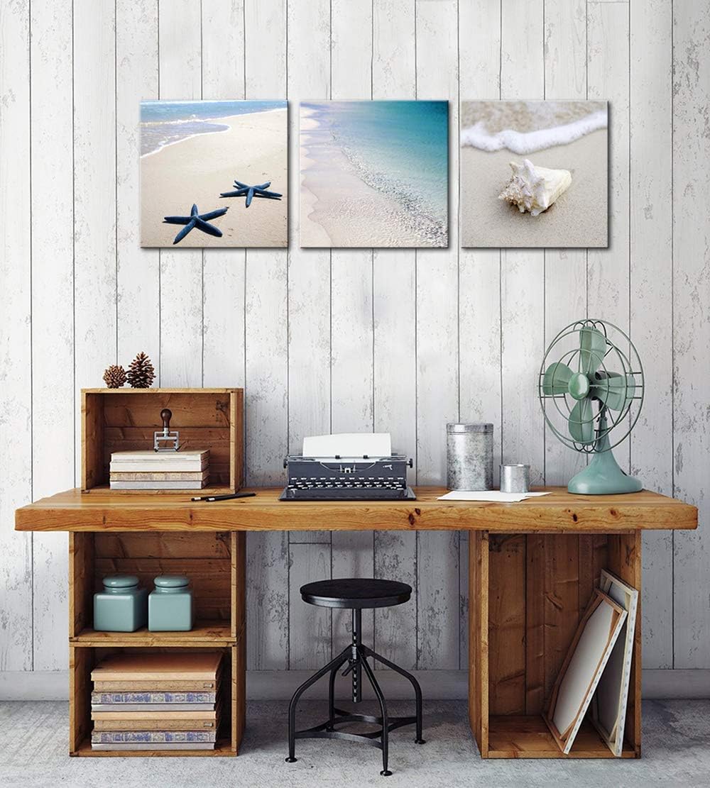 3 Piece Framed Canvas Wall Art Beach Seascape Painting K5502
