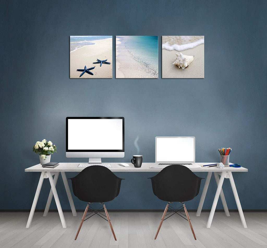3 Piece Framed Canvas Wall Art Beach Seascape Painting K5502