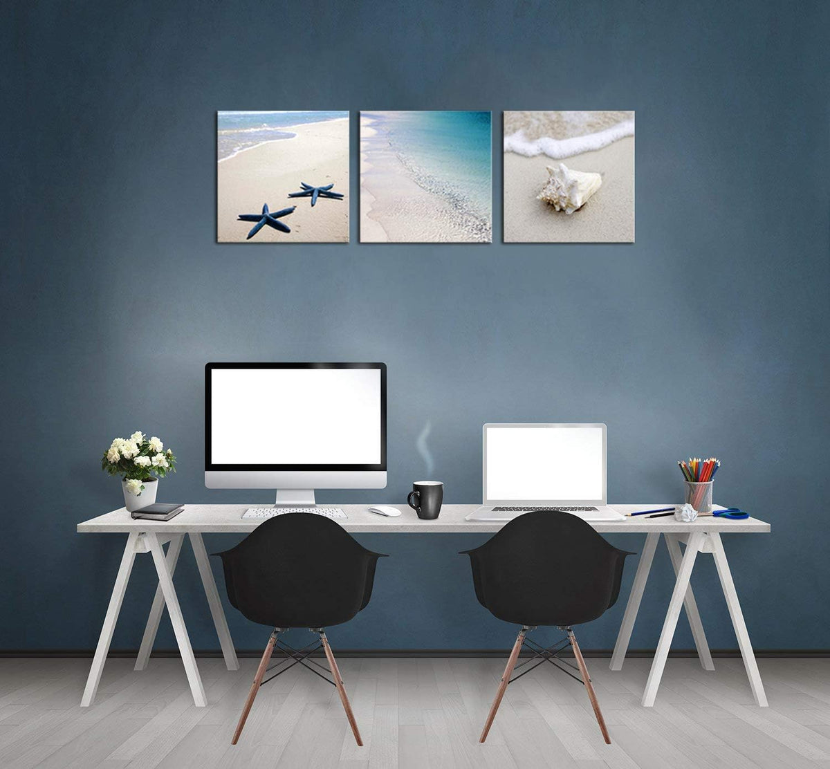 3 Piece Framed Canvas Wall Art Beach Seascape Painting K5502