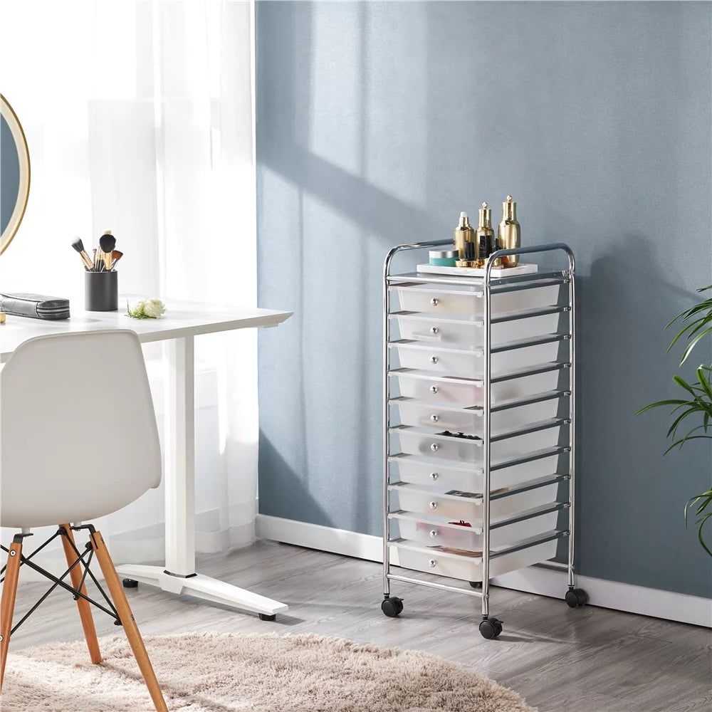 White 10 Drawer Rolling Storage Cart I1907