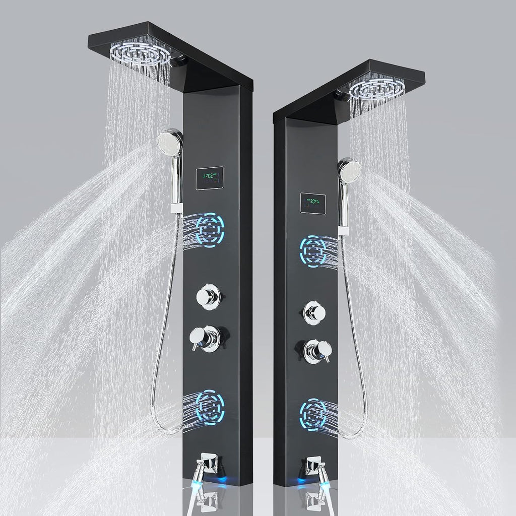 LED Shower Panel Tower System with Body Massage Jets, Rainfall Shower Head, Handheld Sprayer, Tub Spout X499663