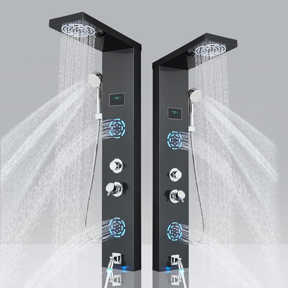LED Shower Panel Tower System with Body Massage Jets, Rainfall Shower Head, Handheld Sprayer, Tub Spout X499663