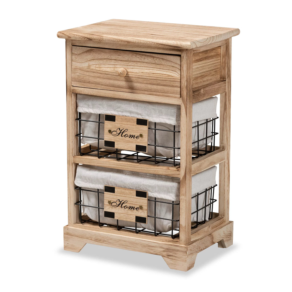Oak Brown Wood 1 Drawer End Table with Baskets B165