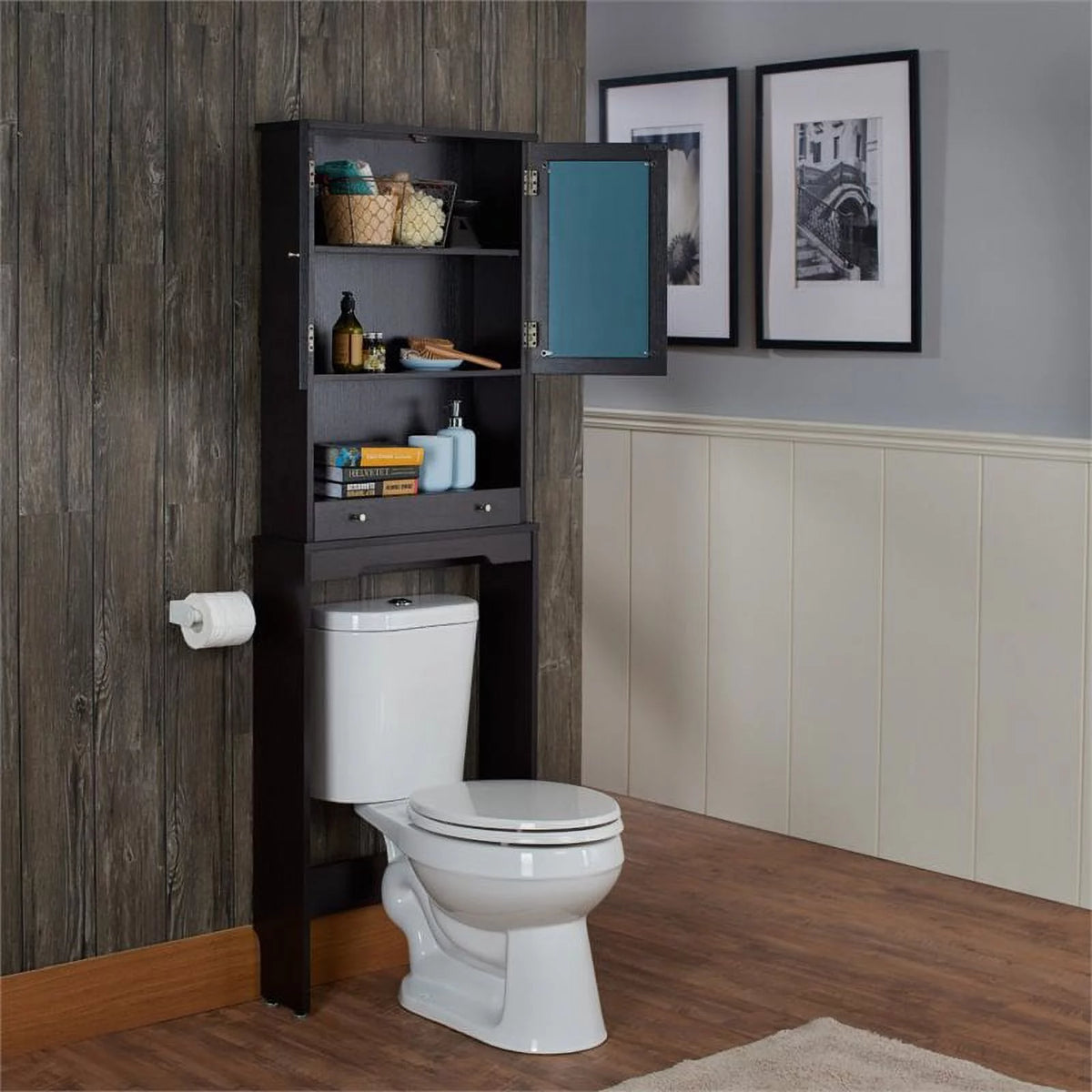 Cappuccino Wood Bathroom Space Saving Cabinet S964