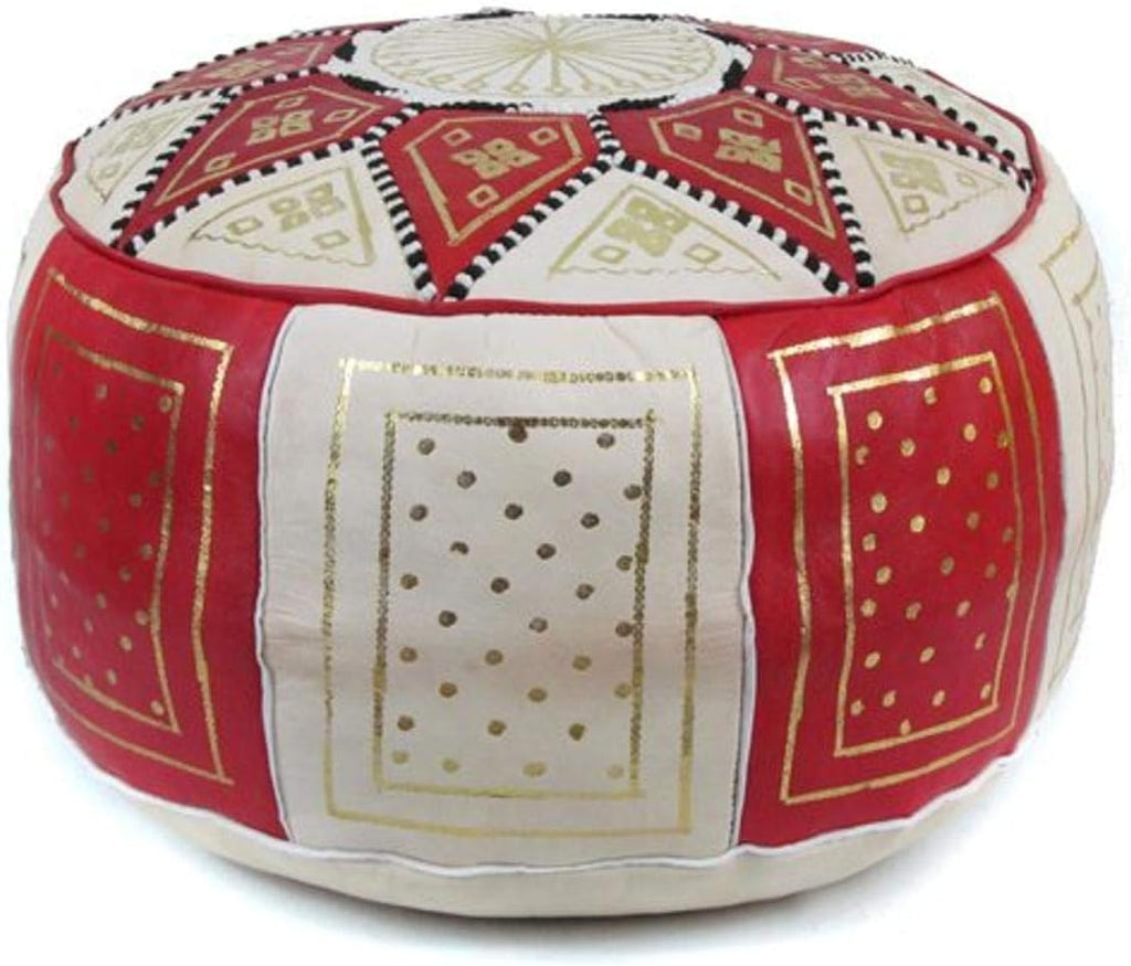 Black/Beige Moroccan Leather Pouf T79939