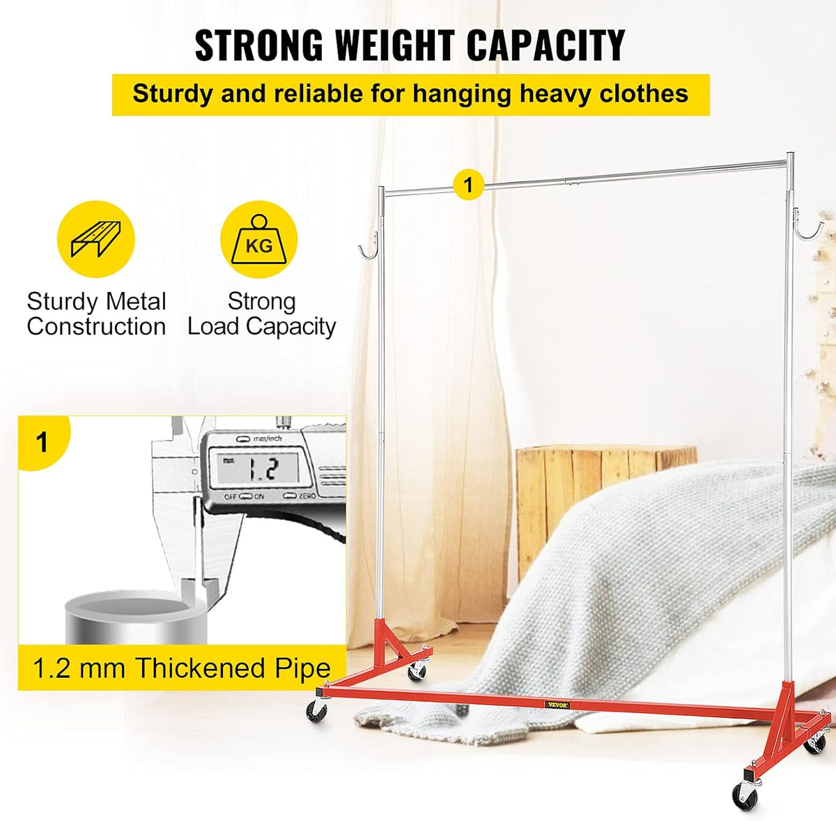 Red Steel Z Base Garment Rack with Lockable Casters W800839