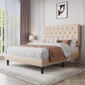 Black Queen Size Platform Bed Frame with Adjustable Tufted Headboard S95926