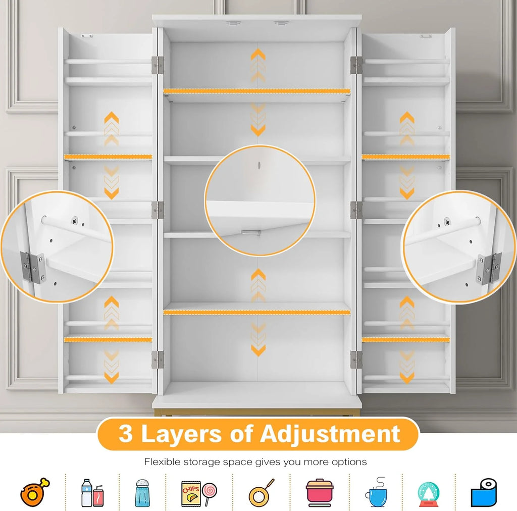 White Freestanding Kitchen Pantry Storage Cabinet with Adjustable Shelves Q190485