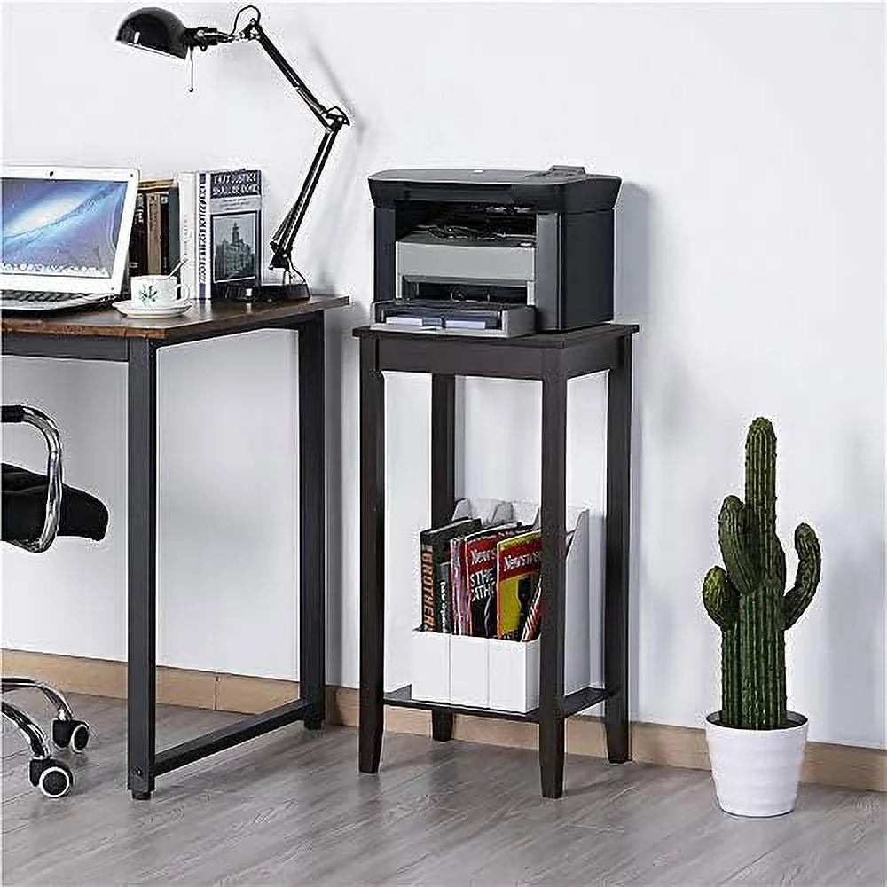 Dark Coffee Tall End Table With Storage Shelf And Solid Wood Legs, D12xw15xh29 Inches G405