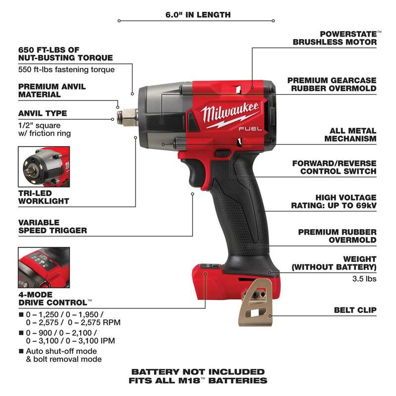 18V Lithium-Ion Brushless Cordless Impact Wrench 2-Tool H300