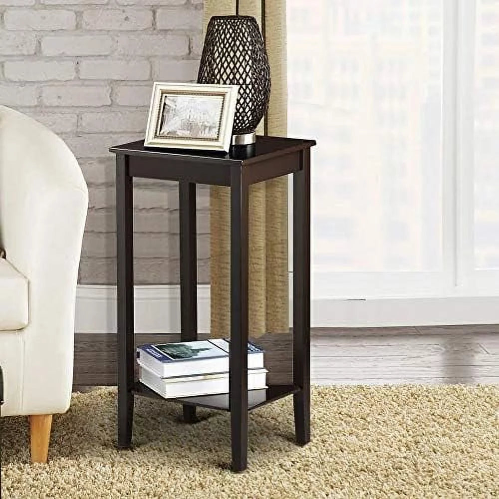 Dark Coffee Tall End Table With Storage Shelf And Solid Wood Legs, D12xw15xh29 Inches G405