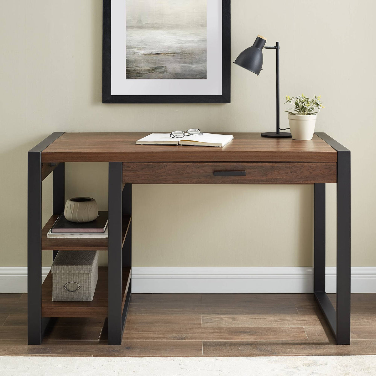 48x22 Industrial Farmhouse Tech Desk with USB Dark Walnut Z833