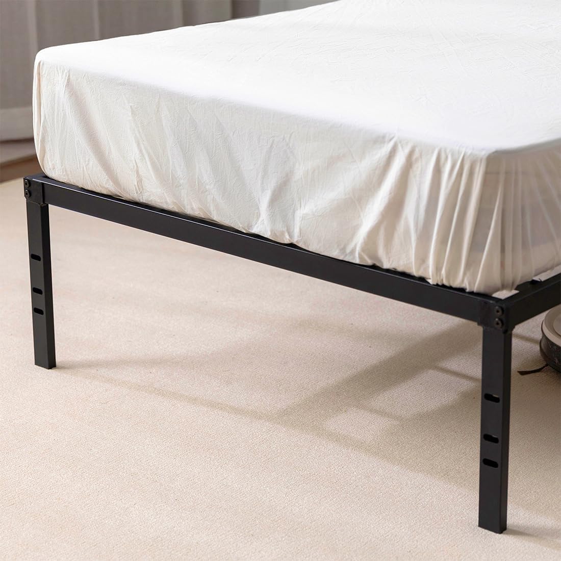 Twin XL Metal Platform Bed Frame with Storage Space Under Frame, Black S757