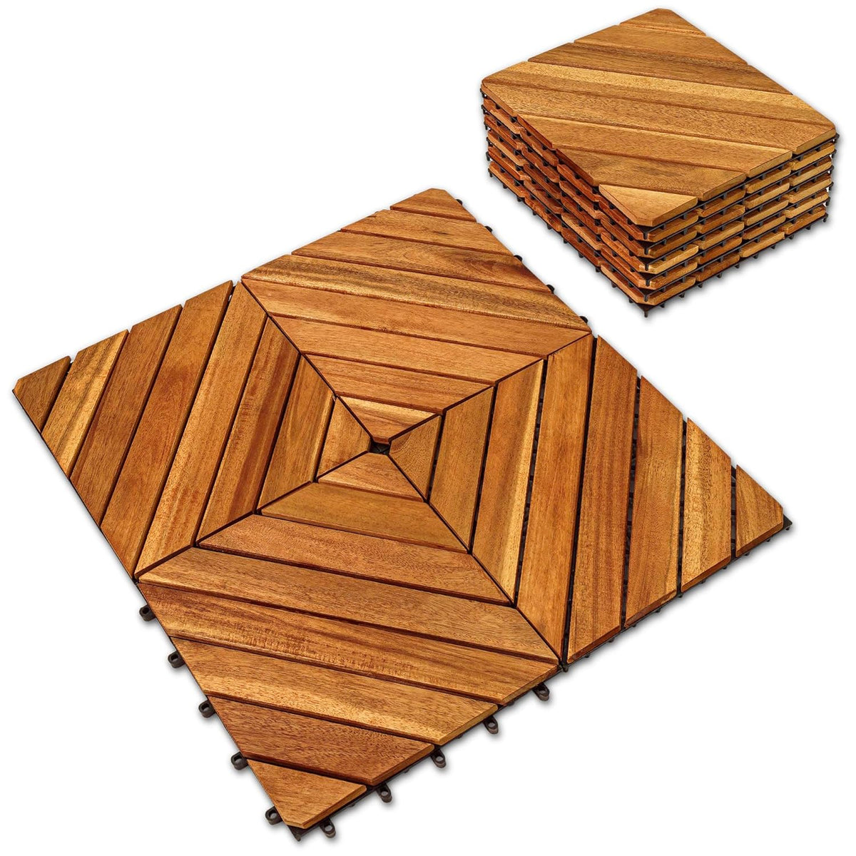 Interlocking Deck Tile (Pack of 10, 12"x12") Acacia Hardwood Patio Tile in Solid Acacia Wooden Oiled Finish Waterproof H616