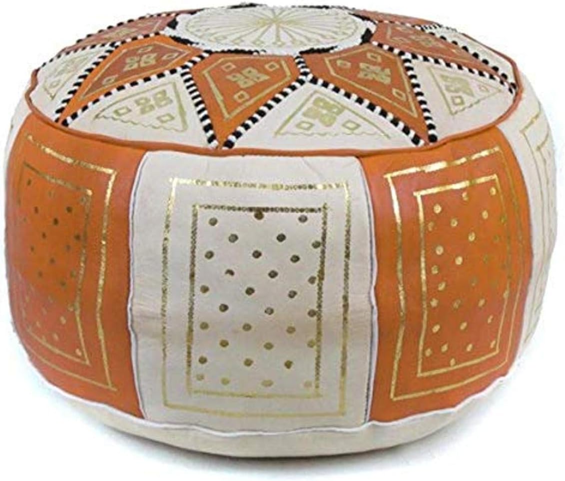 Black/Beige Moroccan Leather Pouf T79939