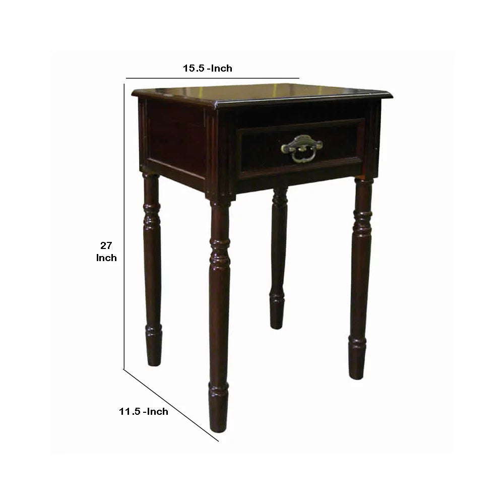 Cherry Brown 1 Drawer End Table with Turned Tapered Legs K93386