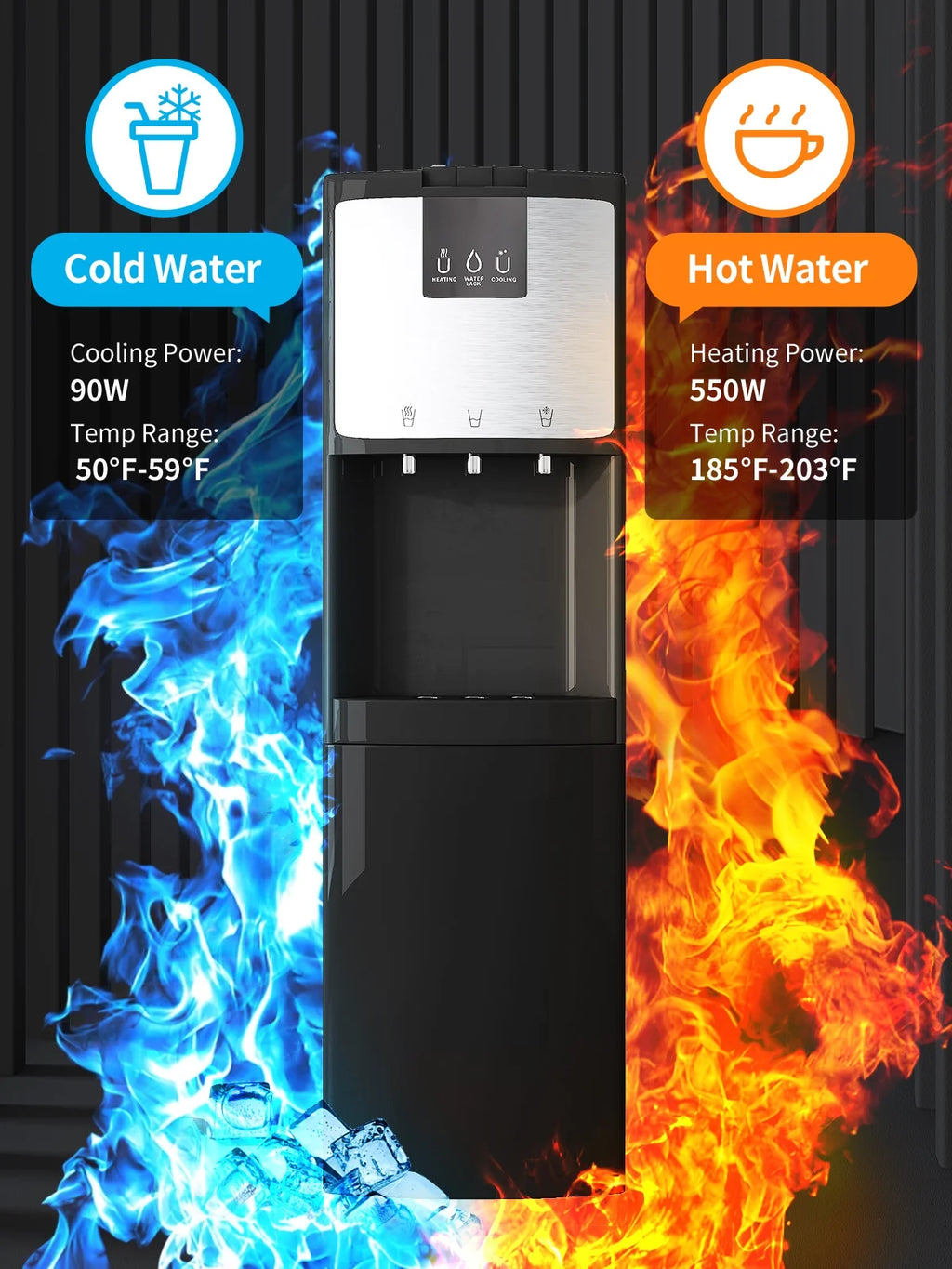 Bottom Loading Water Dispenser, Hot/Cold/Room Temperature, 3 or 5 Gallon, Black S624607
