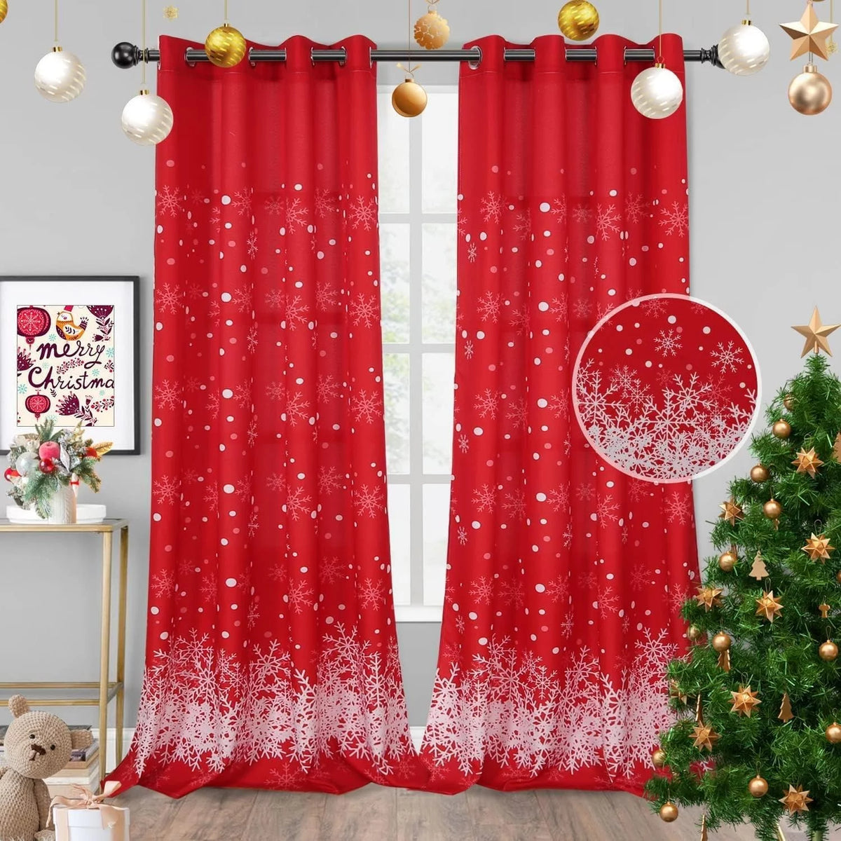 Christmas Curtains 52 x 95 inch Red and White E558991