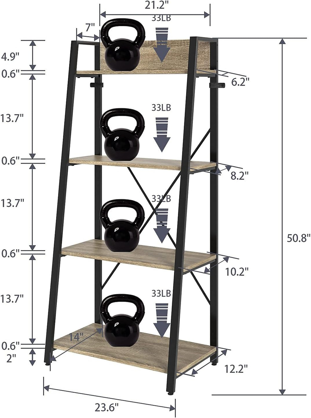 4-Tier Wood Bookcase with Metal Frame M677