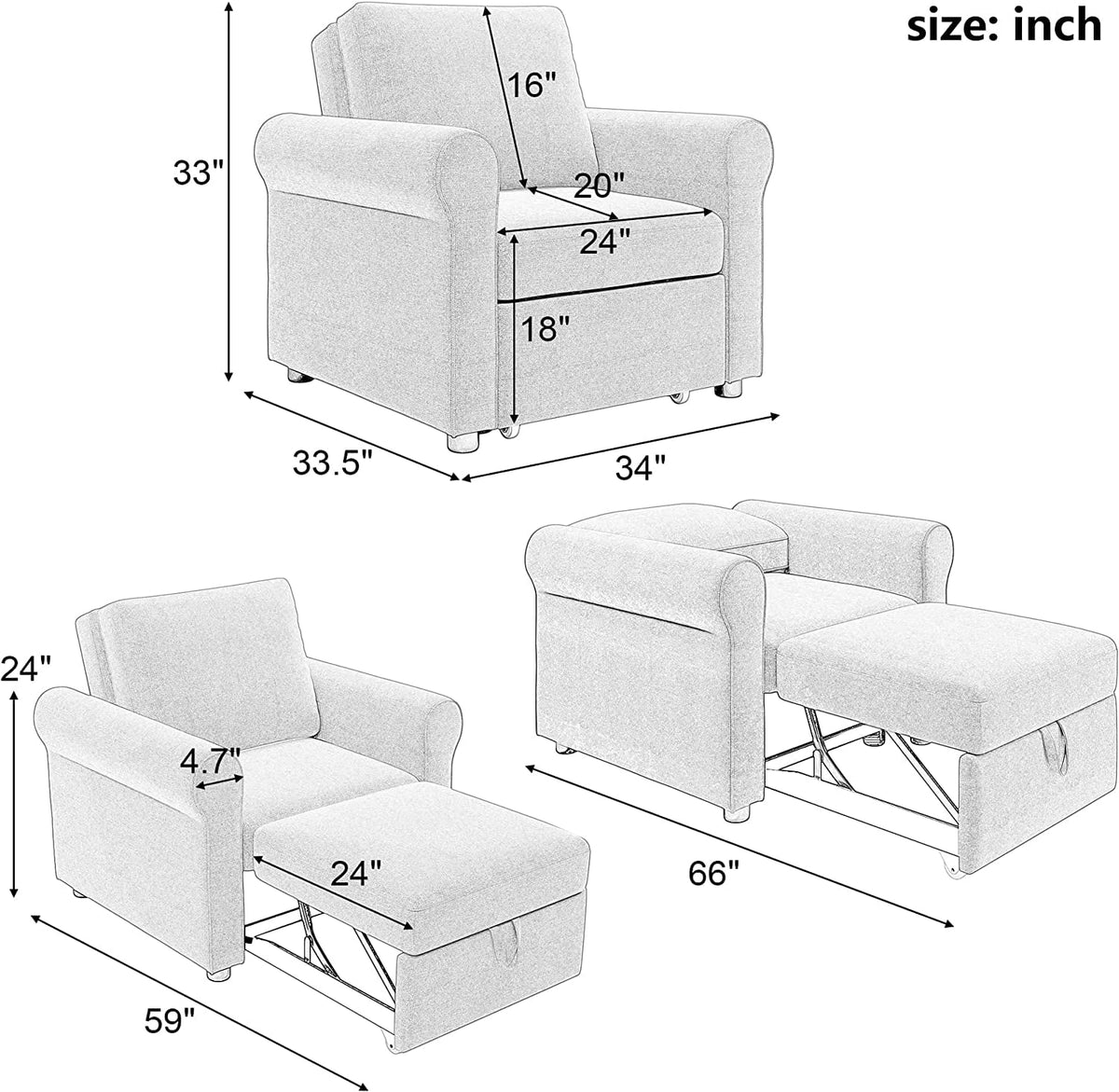 Dark Blue Convertible Sleeper Chair Bed P742563