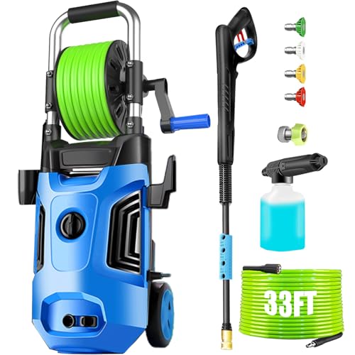 4800 PSI 4.0 GPM Electric Pressure Washer with 33ft Hose, 4 Nozzle and Foam Cannon, Blue U33187