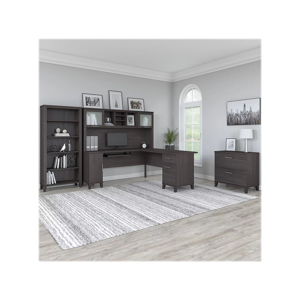72W L Shaped Desk with Storage in Storm Gray L955174