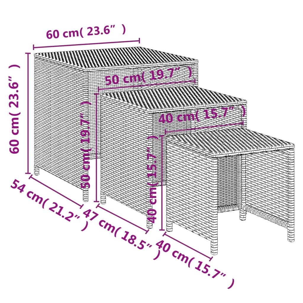 Black Poly Rattan Nesting Tables 3 pcs V7541