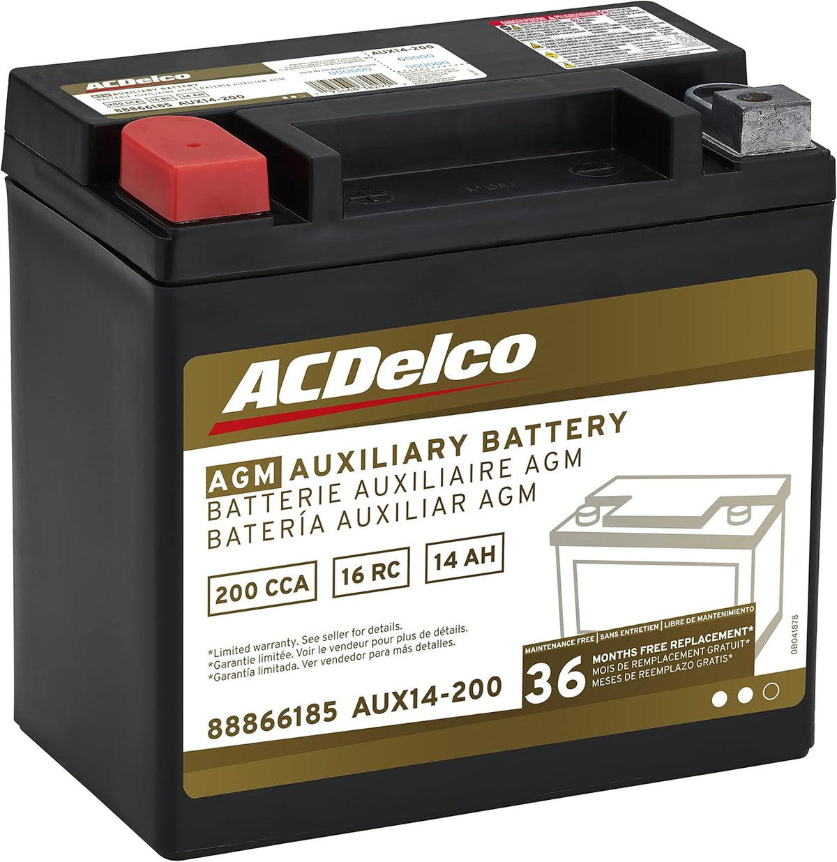 36 Month Warranty Auxiliary AGM 200 CCA Battery J248