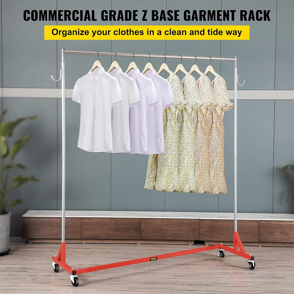 Red Steel Z Base Garment Rack with Lockable Casters W800839