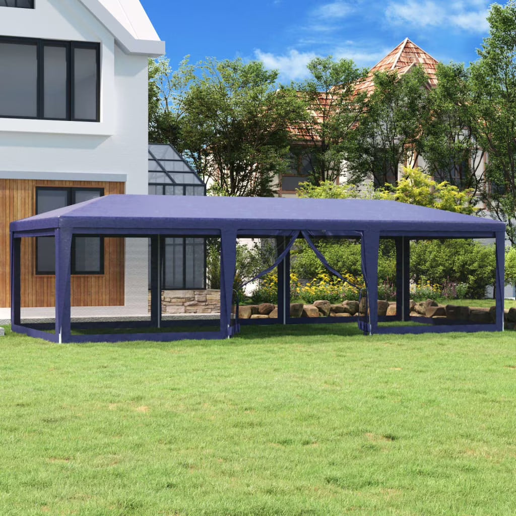 Party Tent with 8 Mesh Sidewalls Blue 29.5'x13.1' HDPE V440