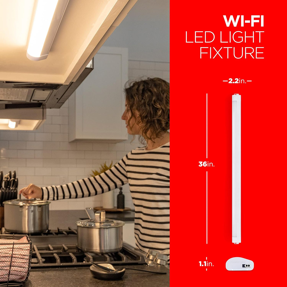 LED 36in Wi-Fi Smart Under Cabinet Lighting Fixture, Dimmable, Plug-in, Linkable, 2700K E578