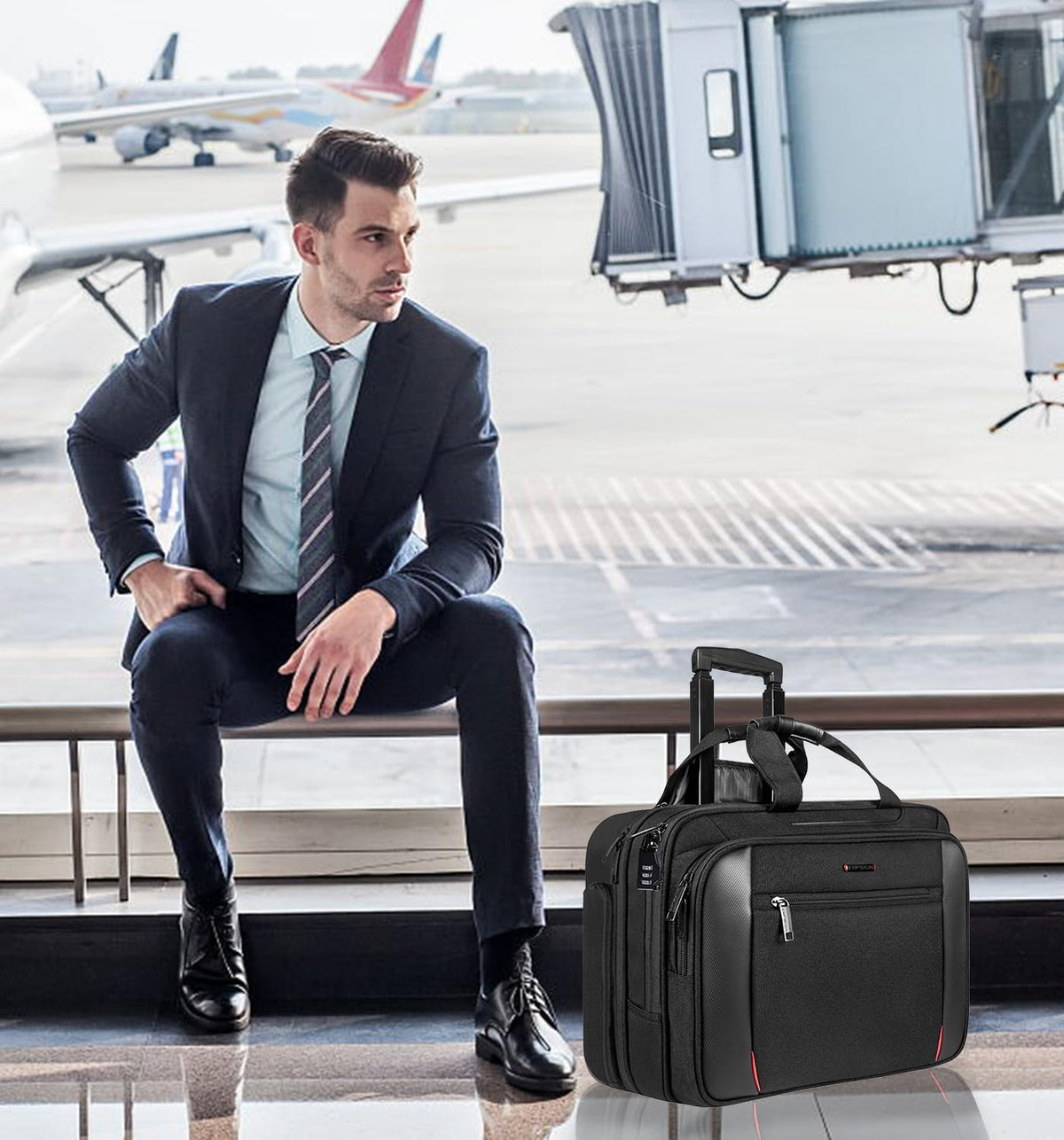 Black Rolling Laptop Bag with Wheels R543