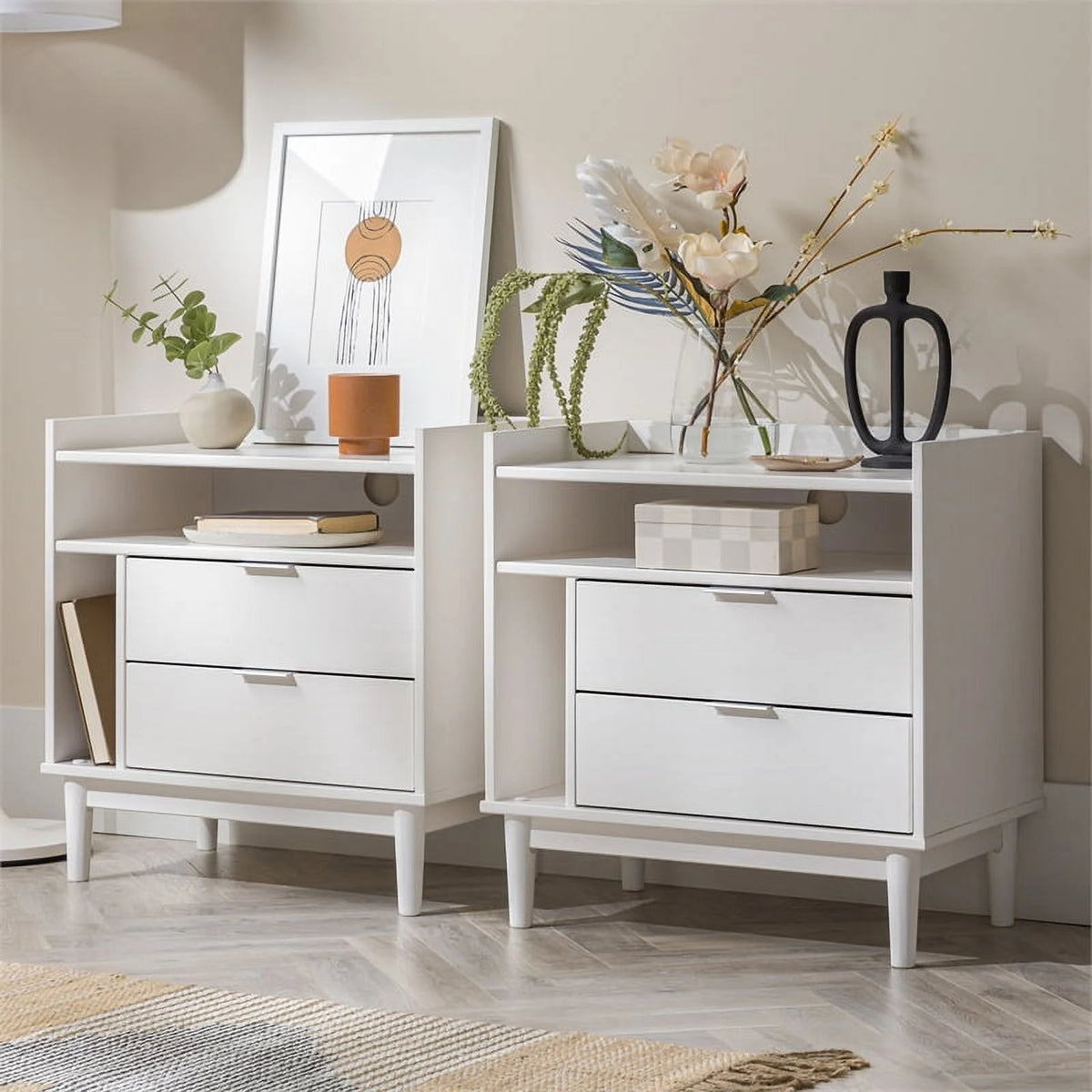 White 2 Drawer Solid Wood Night Stand 2PK R286020