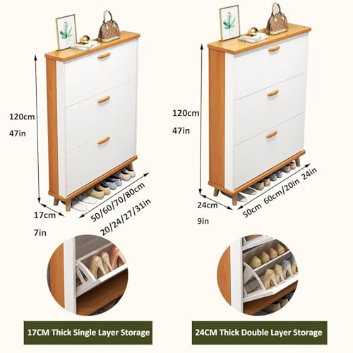 Slim Hidden Shoe Cabinet 3 Flip Drawers Wooden Tall Shoe Rack R579928