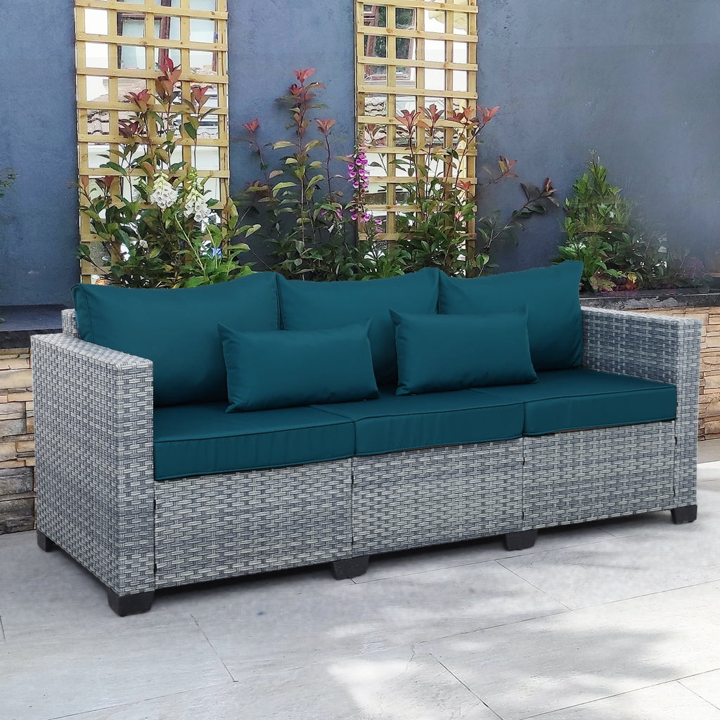 3-Seat Patio Wicker Rattan Sofa with Cushions, Gray W66611