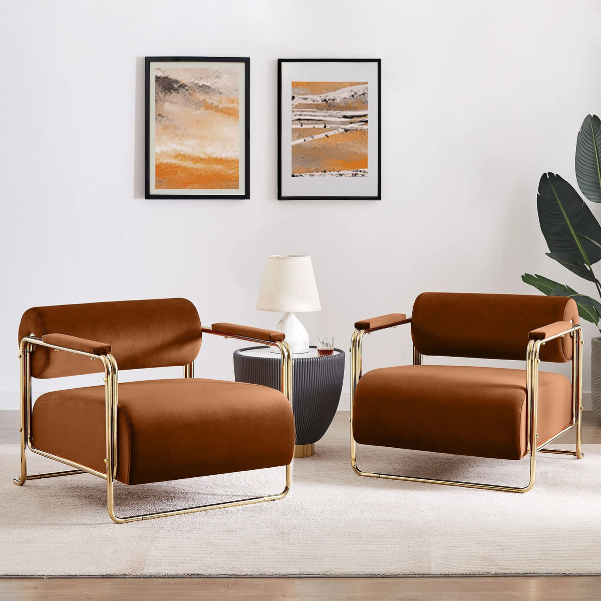 Olive Green Velvet Armchair with Gold Frame R244958