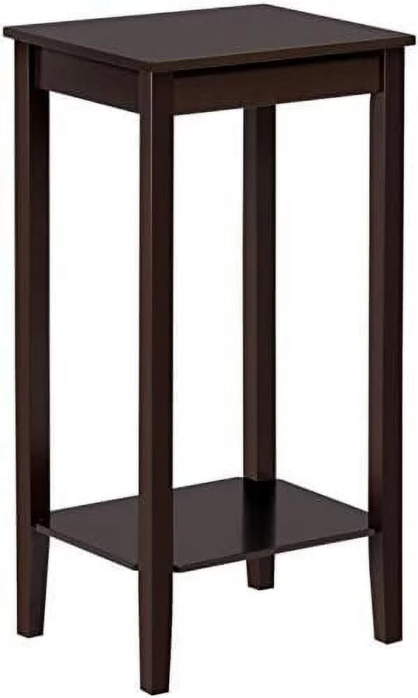 Dark Coffee Tall End Table With Storage Shelf And Solid Wood Legs, D12xw15xh29 Inches G405
