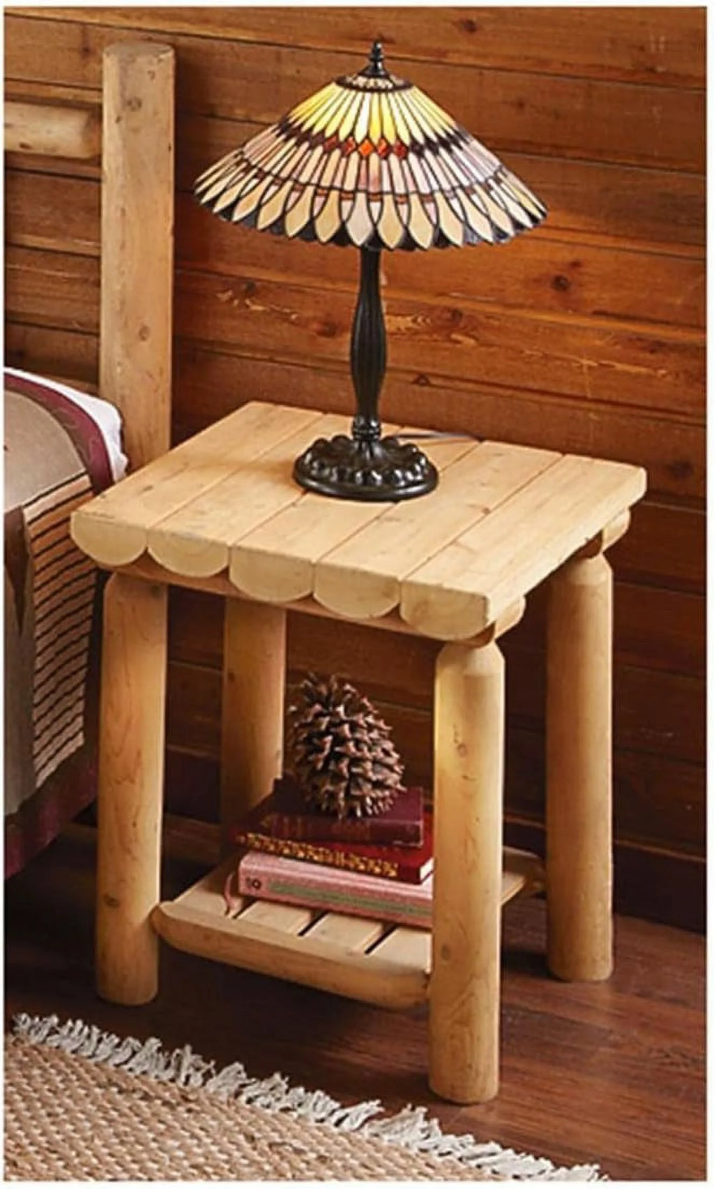 Cedar Log Nightstand Rustic Natural Unfinished Wood End Table J391